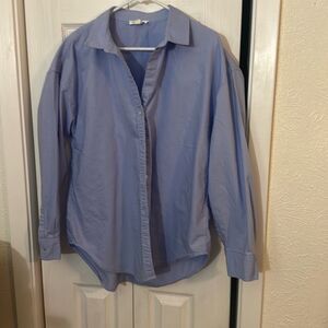 Beach Lunch Lounge Women's Cotton Long Sleeve Button-up Shirt Blue Large